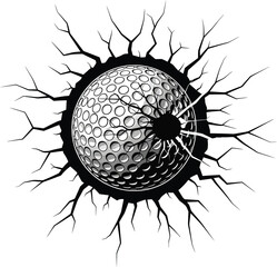 Golf ball breaking through wall vector illustration sport design art eps silhouette