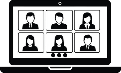 Online meeting video conference call laptop virtual communication team eps silhouette