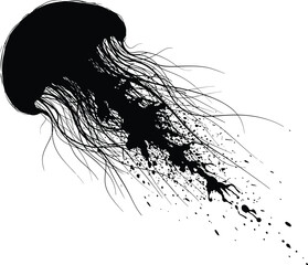 Black jellyfish illustration vector design sea life ocean animal art print eps silhouette