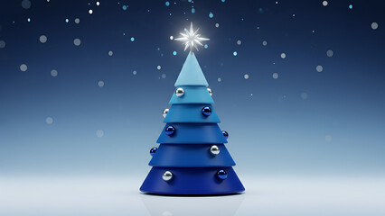 Modern minimalist christmas tree with glowing star and blue gradient background for elegant winter holiday celebration and festive seasonal design content