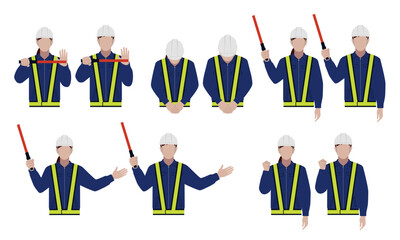 交通誘導警備員　ポーズ　セット
