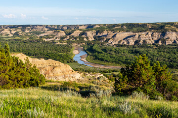 Picturesque view of the Little Missouri River in the Theodore Roosevelt National Park in North Dakota
