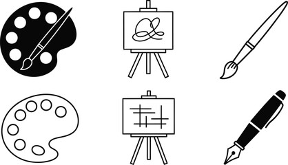 Art supplies icons vector illustration of painting and drawing tools eps silhouette