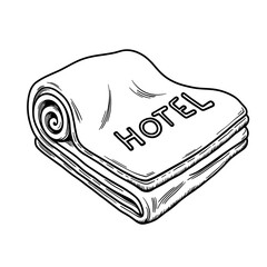 Folded towel with hotel logo embroidery, branding and hospitality concept for accommodation