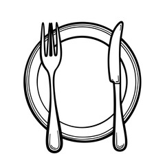 Hotel restaurant icon with fork and plate, dining symbol for hospitality industry and food services