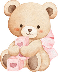 Watercolor Adorable Baby Teddy Bear
