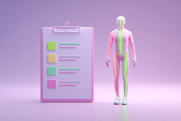 Male figure with checklist and colored muscle zones