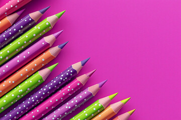 Colorful dotted pencils arranged diagonally