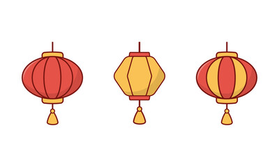 Cute Flat Vector Chinese Lanterns Set for New Year Festival