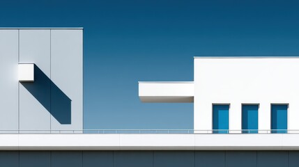 Geometric Architectural Composition In White Blue And Gray Under Clear Sky