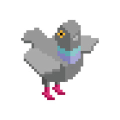 pixel art pigeon or dove. Retro 8-bit character asset for urban nature or gaming scenes.