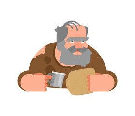 Pixel art homeless man with a mug. Retro 8-bit character asset for urban life or social themes.