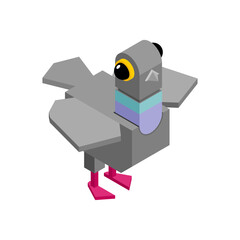 Isometric pigeon in flight. Modern perspective design for city and nature scenes.