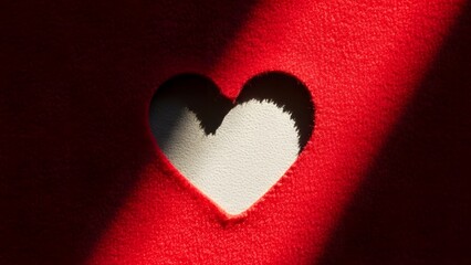 Dramatic spotlight illuminates a white heart shape against a vibrant red background
