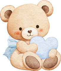 Watercolor Adorable Baby Teddy Bear