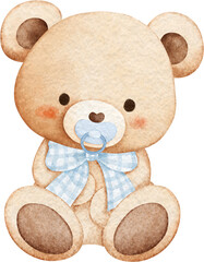 Watercolor Adorable Baby Teddy Bear