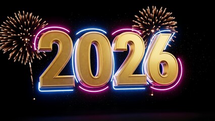 3D Golden 2026 Text, New Year&rsquo;s Eve Countdown Celebration, Metallic Sparkling Typography Element