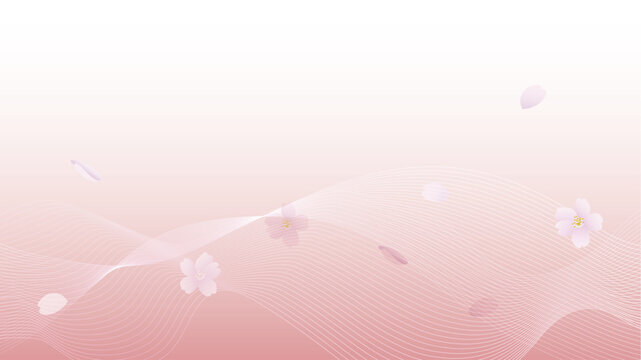 桜の花と曲線の抽象的な背景イラスト