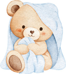 Watercolor Adorable Baby Teddy Bear