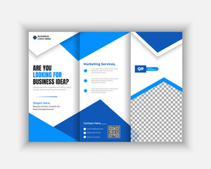 Corporate business trifold brochure template. Modern, Creative and Professional tri fold brochure vector design. Simple and minimalist promotion layout with blue color.