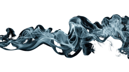 Abstract smoke isolated on white background with smooth black flowing curves and blue color pattern