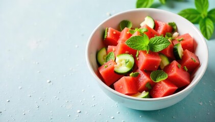Refreshing Summer Watermelon Salad Juicy Watermelon, Crisp Peppers, and Cool Cucumbers create a vibrant, healthy vegetarian meal, perfect for a light lunch or summer picnic.