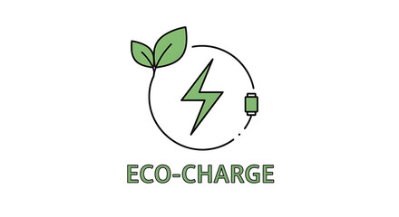 Fototapeta premium Eco friendly energy logo with green lightning bolt and leaf on white