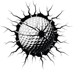Golf ball breaking through wall vector illustration graphic design eps silhouette