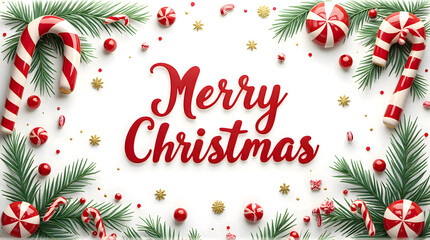 Festive Christmas Candy Cane Border & "Merry Christmas" Text