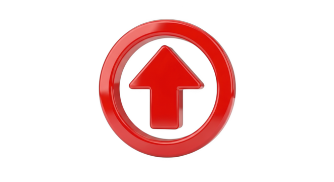 Red glossy arrow pointing upwards inside a circular frame on a background up arrow red arrow - Powered by Adobe
