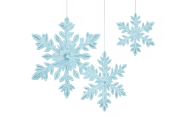 Ice crystal snowflakes falling, winter cold weather concept, frozen elements with transparent background