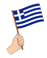ギリシャの国旗を手に持って応援しているイラスト