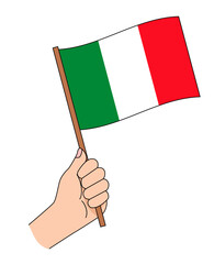 イタリアの国旗を手に持って応援しているイラスト