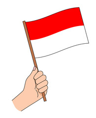 モナコ　インドネシアの国旗を手に持って応援しているイラスト