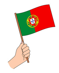 ポルトガルの国旗を手に持って応援しているイラスト