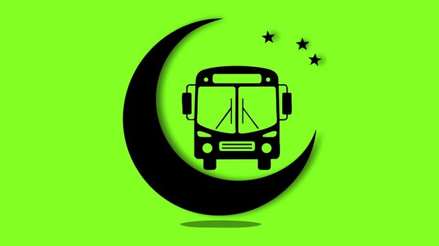Ramadan Travel Animation with Bus Inside Crescent Moon Silhouette
