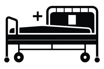 hospital bed silhouette line art vector illustration with a white background