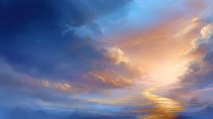 Naklejka premium Dreamy Sky and Clouds with Golden Light and Pathway Abstract