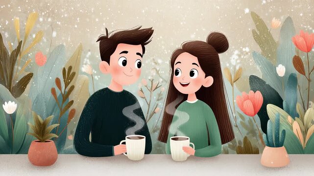Christmas Couple Warmly Enjoying Winter Drinks Together