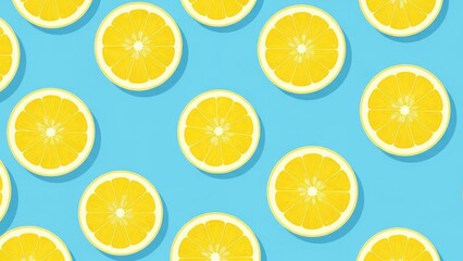 Bright yellow lemon slices pattern on a vibrant blue background.