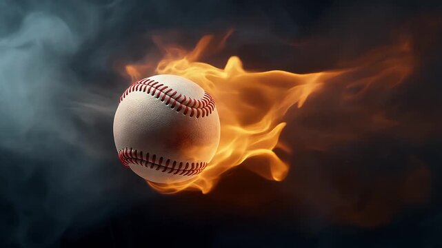 Fiery Baseball Soaring Through the Air with Dramatic Effects.