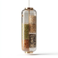 Elegant spice container showcasing a variety of herbs and grains.