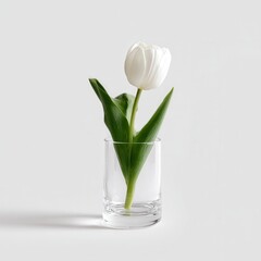 Elegant white tulip in a clear glass vase, perfect for decor.