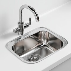 Modern stainless steel kitchen sink with sleek faucet design.