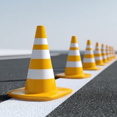 Row of orange traffic cones on a road for safety and control.