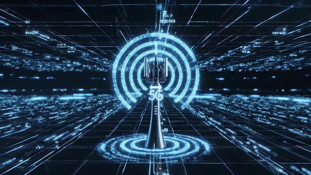 5 g tower illustration futuristic technology and digital connectivity