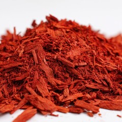 Vibrant red wood chips for landscaping and decor purposes.