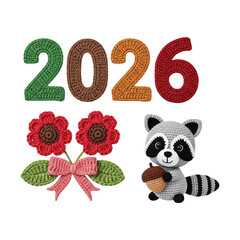 Number sixty seven inside beautiful pink and pastel colored floral wreath with small hearts design