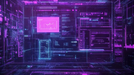 Data processing in abstract futuristic digital cyberspace room - Powered by Adobe