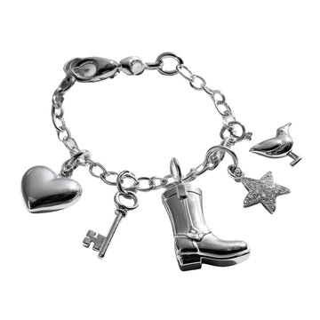 Elegant Polished Silver Charm Bracelet with Delicate Design for Jewelry Ads